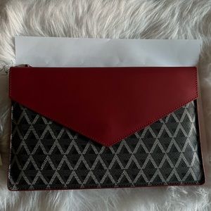 Lancaster leather handbag with shoulder strap. Red, black & gray. New with tags.